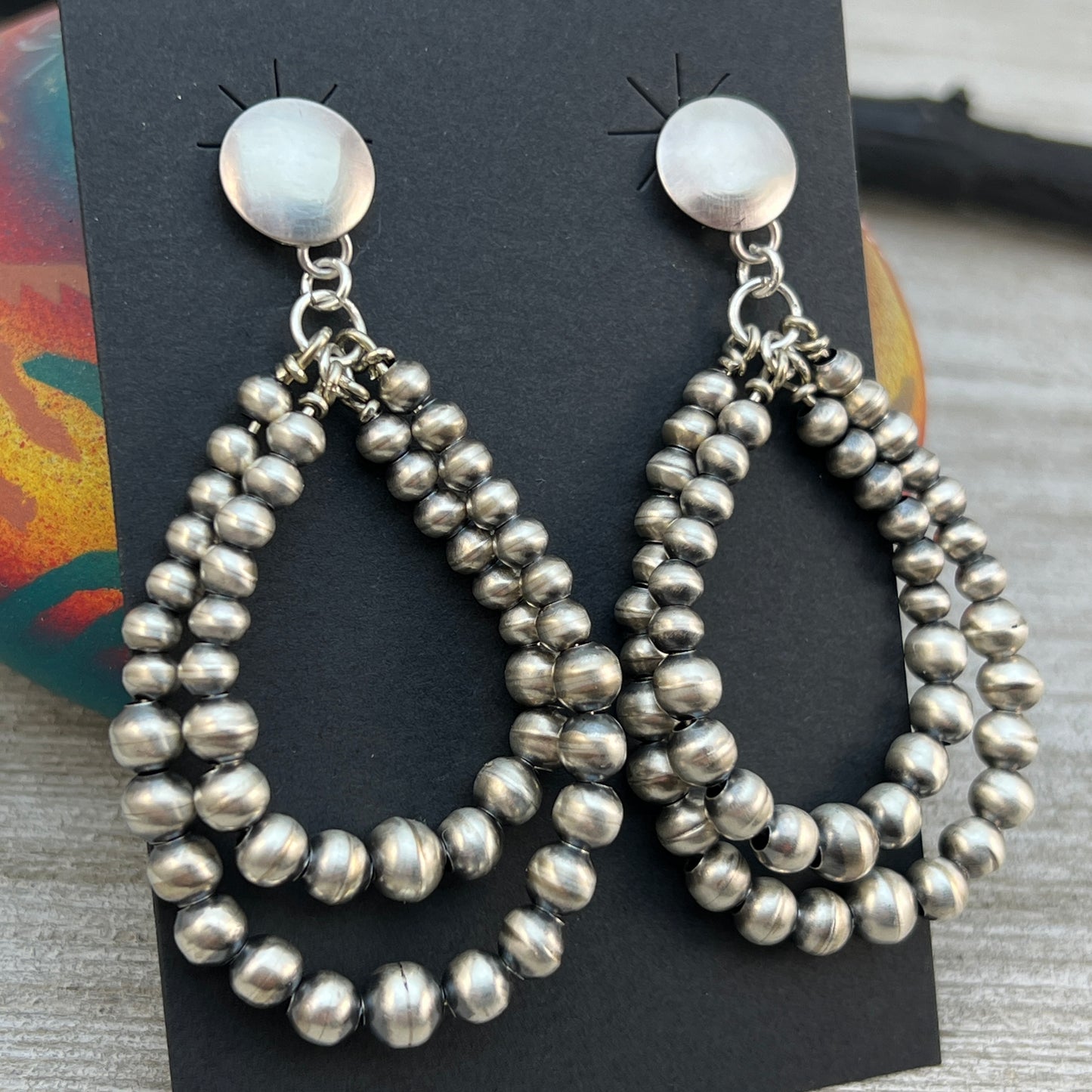 Sterling silver handmade Navajo Pearl Earrings, authentic Navajo handmade Amanda Larry