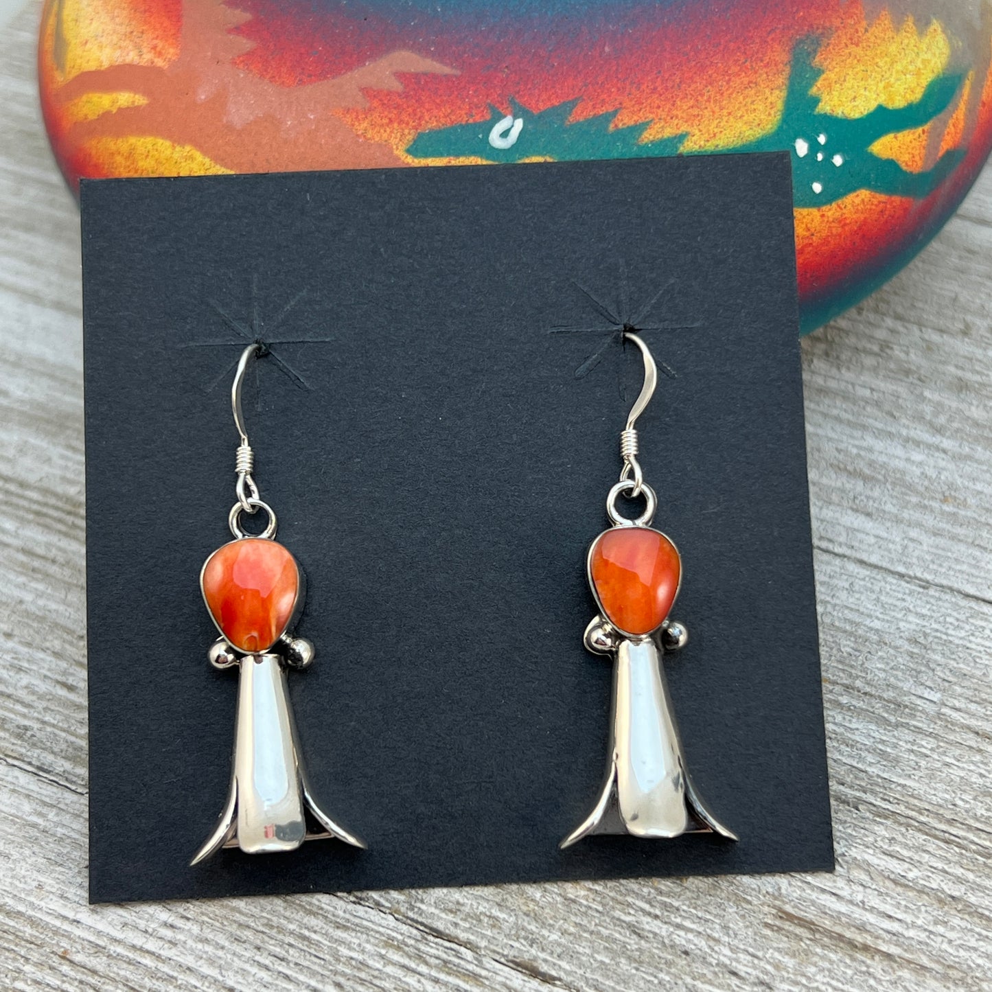 Spiny Shell Sterling silver Squash blossom earrings, Navajo handmade Dorothy Lee