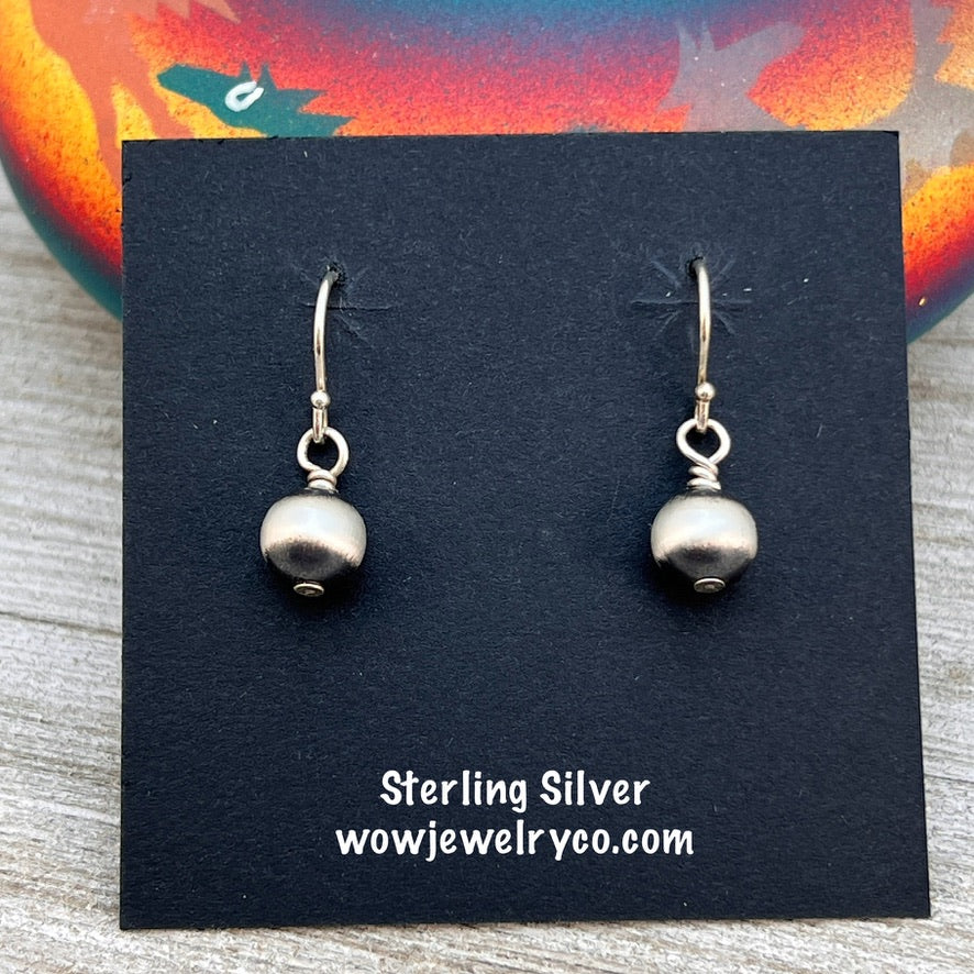 8mm Sterling Silver Oxidized Pearl Earrings, Southwest Silver beads, Simple Style Minimalist