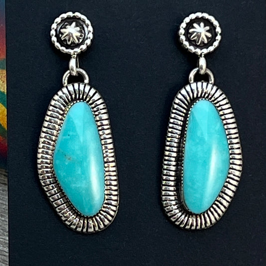 Blue Campitos Earrings, sterling silver dangle Navajo handmade Begay