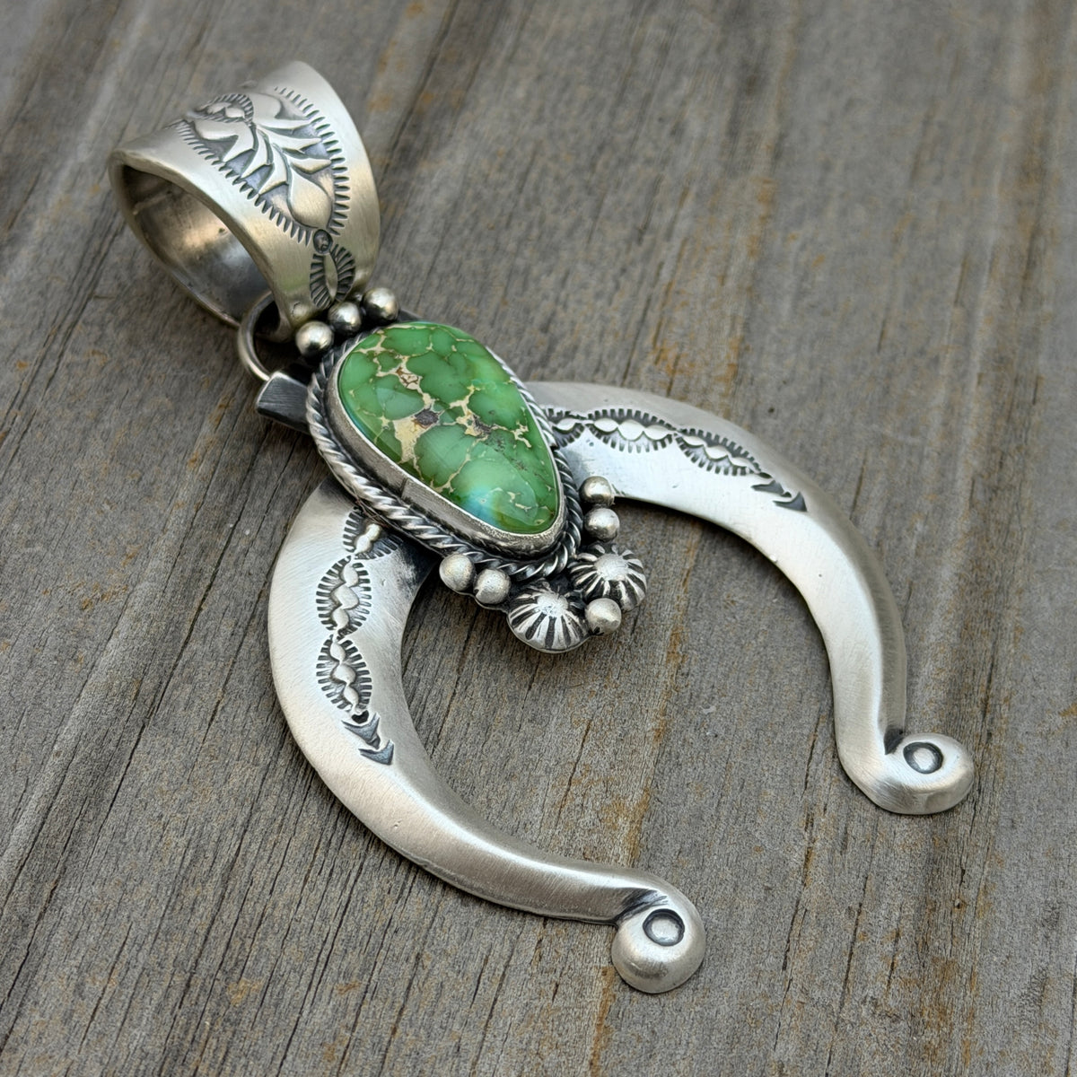 Sonoran Gold Turquoise Naja Pendant Samuel Yellowhair Navajo Handmade PD6
