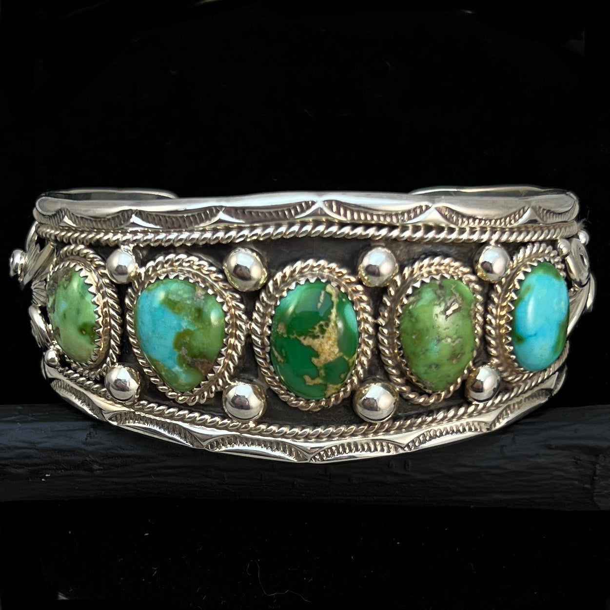 6.75" Sonoran Turquoise Cuff Bracelet, Sterling Silver Navajo Darrell Morgan #7