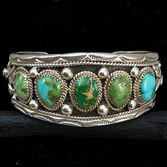 6.75" Sonoran Turquoise Cuff Bracelet, Sterling Silver Navajo Darrell Morgan #7