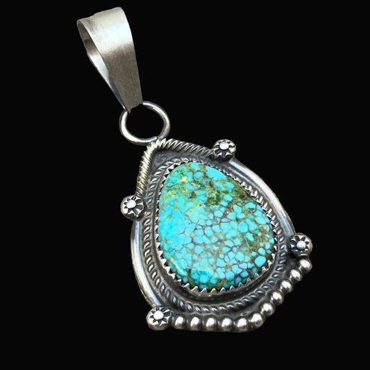 High Grade  Kingman Spiderweb Turquoise pendant sterling silver Leslie Nez Navajo 799