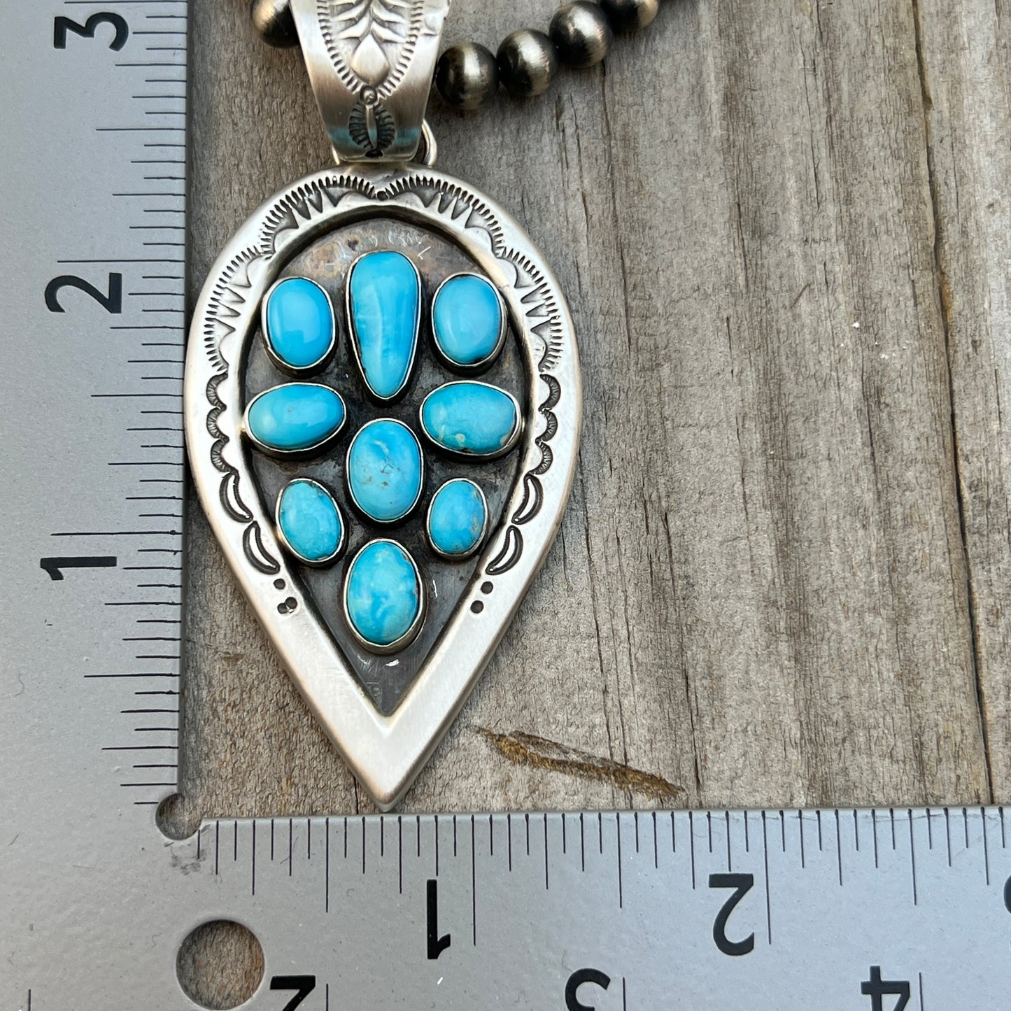 18" Necklace Kingman blue turquoise sterling silver Samuel Yellowhair Navajo 829