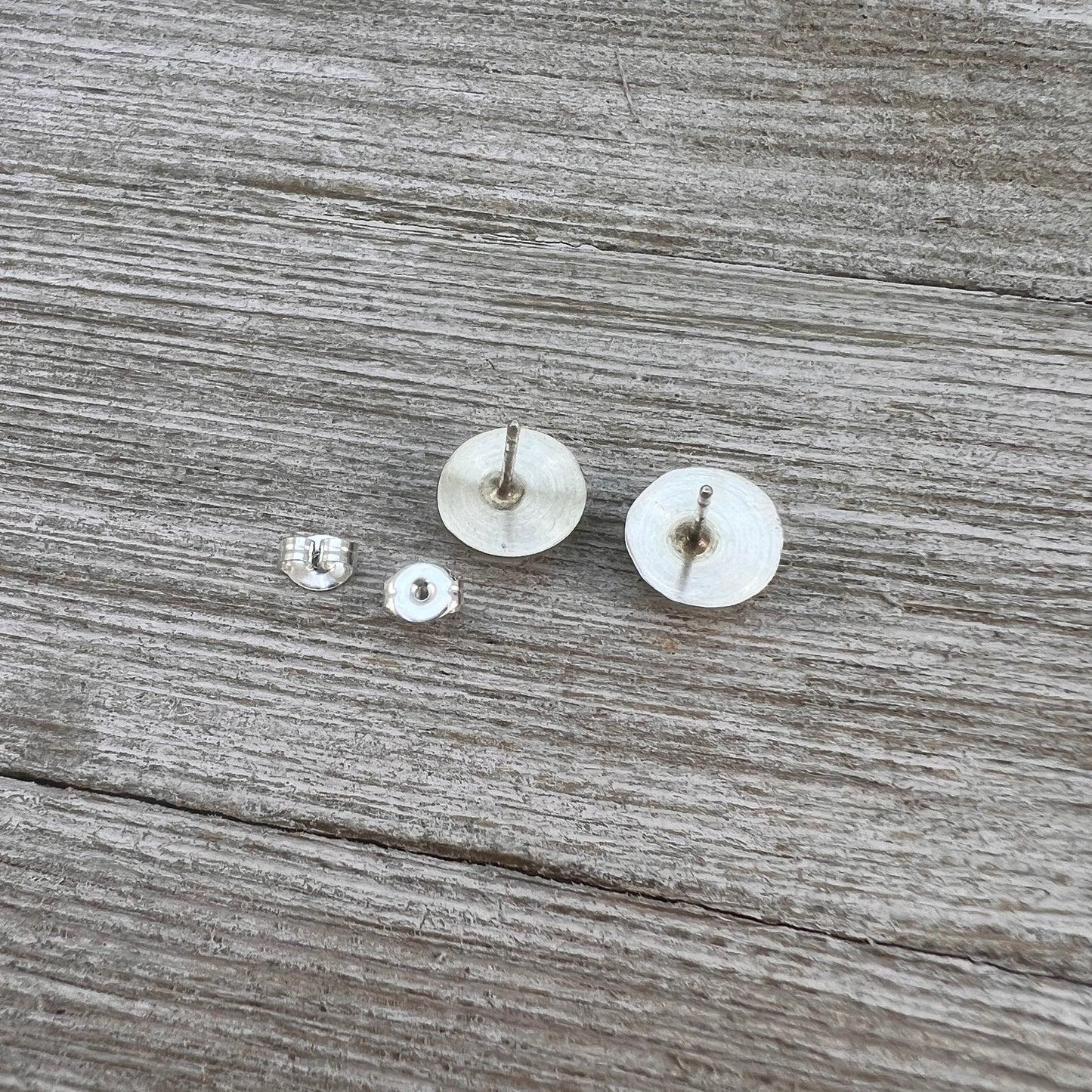 Small round concho button stud earrings, Navajo handmade sterling silver, Gloria Harvey