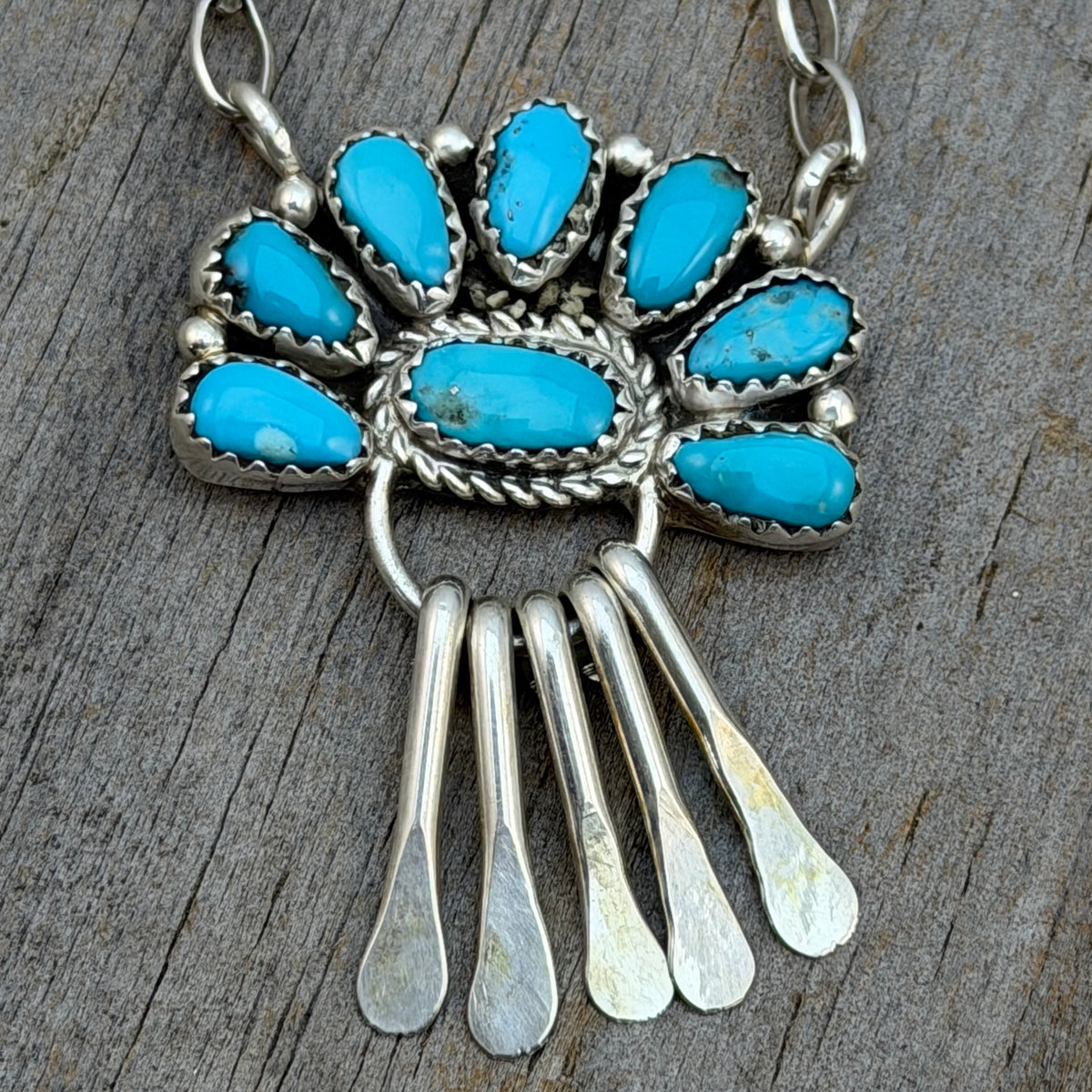 17 1/2" Turquoise Petit  Point Necklace Justina Wilson Sterling silver NK56