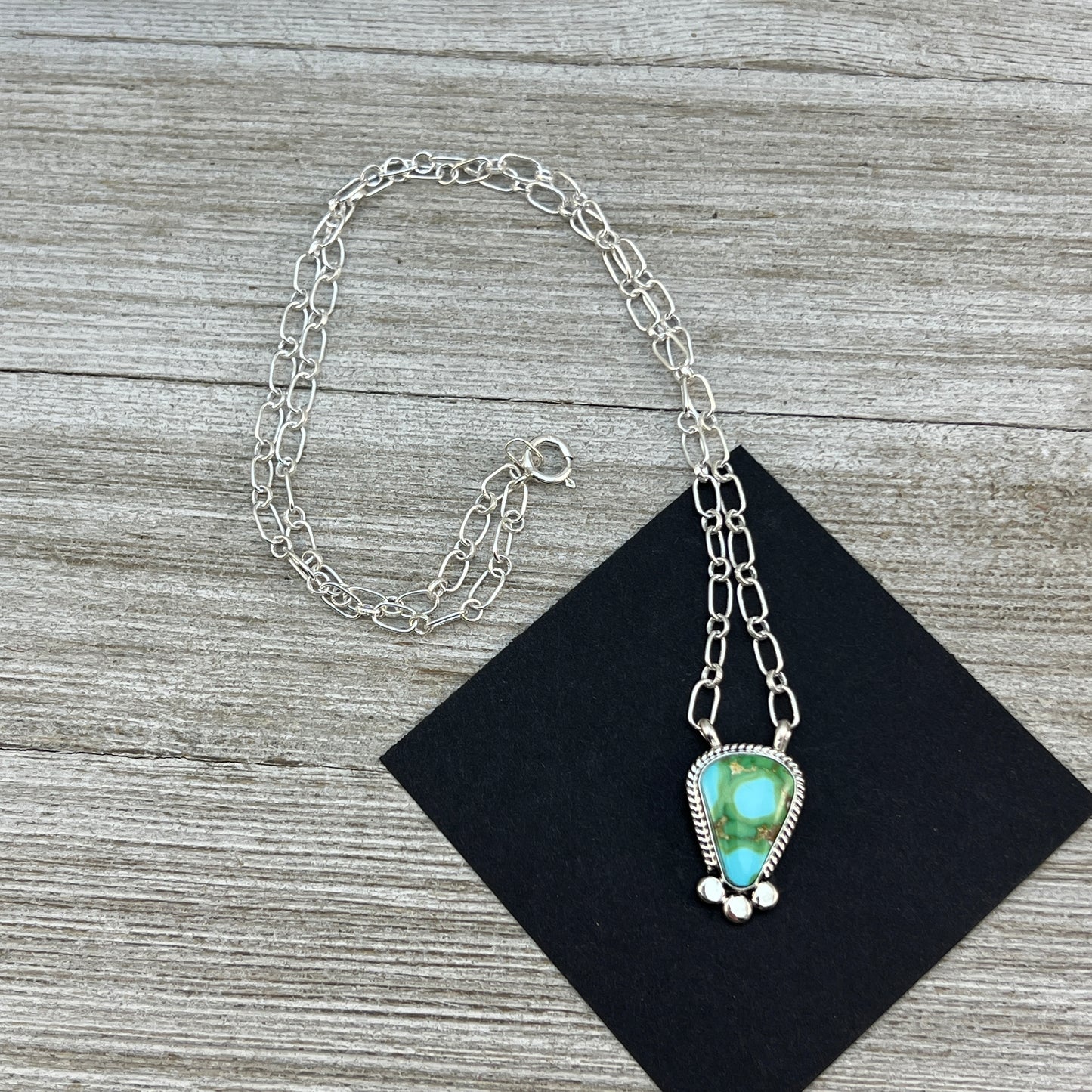 18" Sonoran Gold Turquoise Sterling silver Necklace Navajo handmade Sharon McCarthy 11