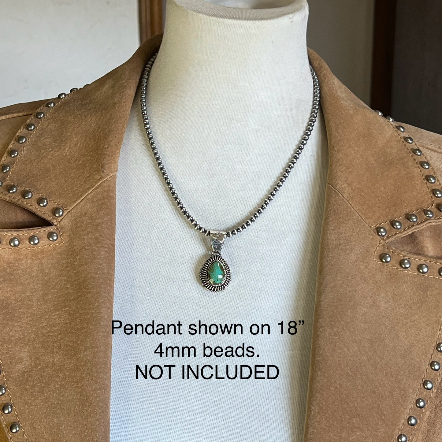 Kingman teardrop turquoise pendant #4, Navajo handmade Phyllis Smith, signed sterling silver