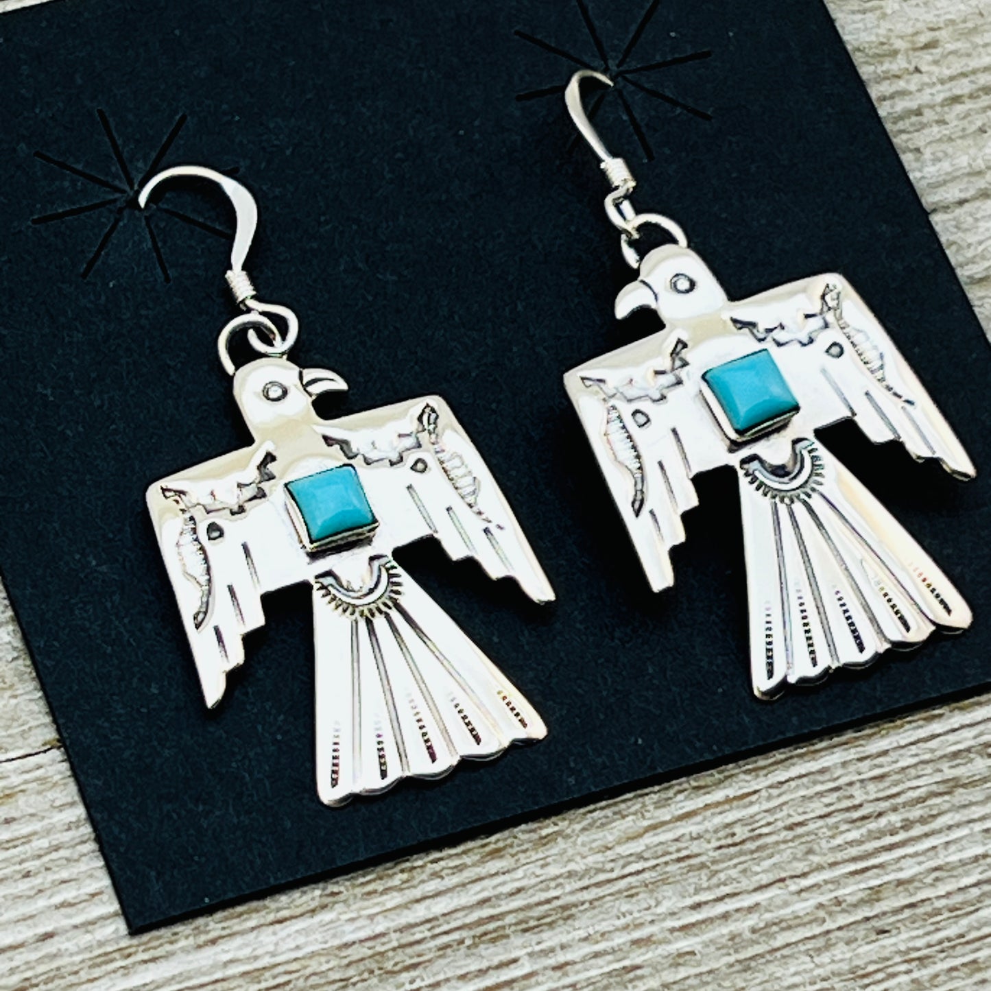 Turquoise Thunderbird Earrings Jeremy Delgarito Navajo sterling silver signed ER22
