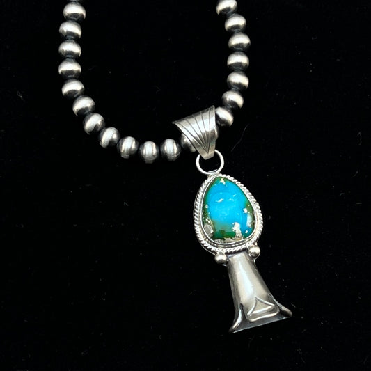 16" sterling silver Sonoran Gold Turquoise squash blossom necklace 5mm beads
