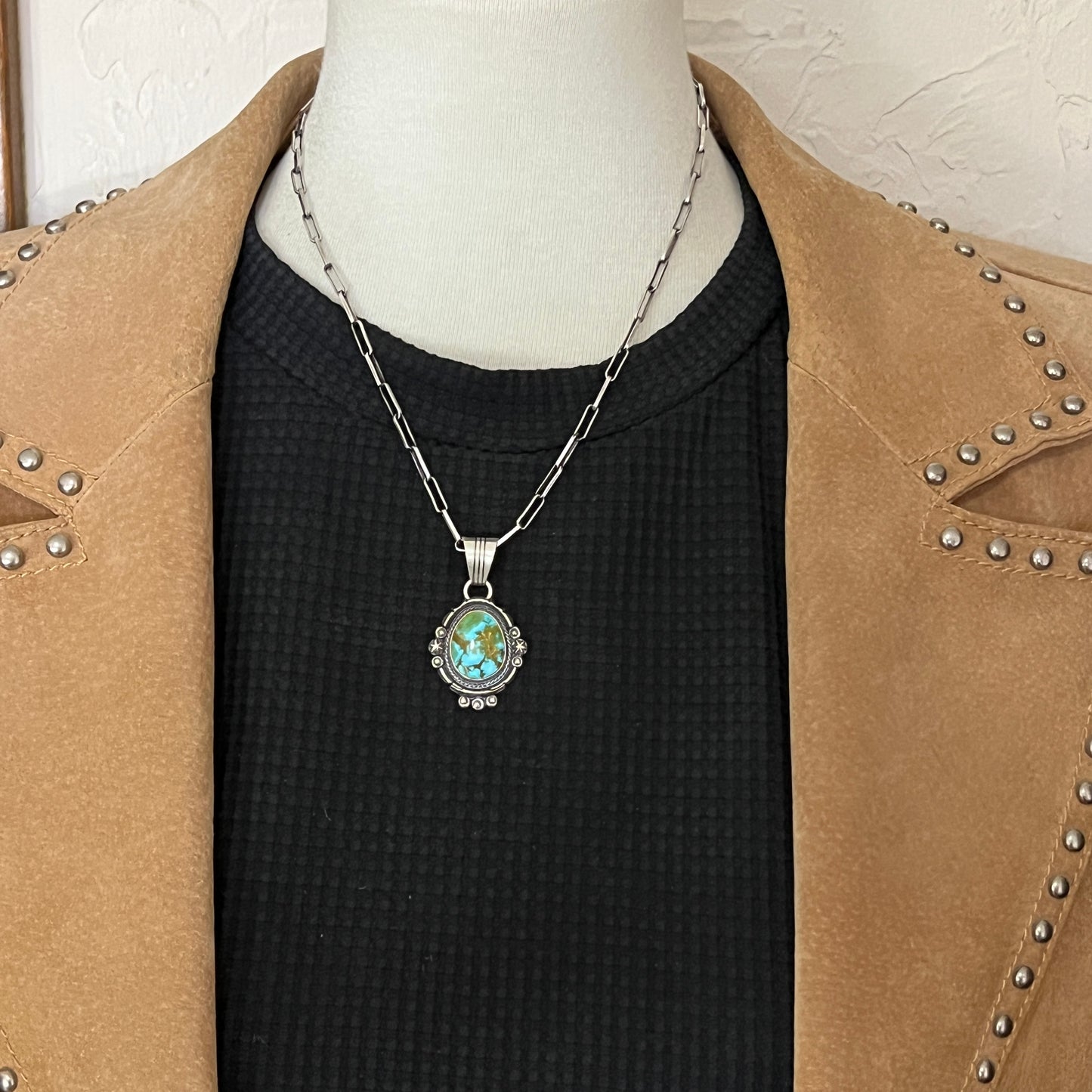 Kingman Turquoise pendant sterling silver Marita Benally Navajo 754