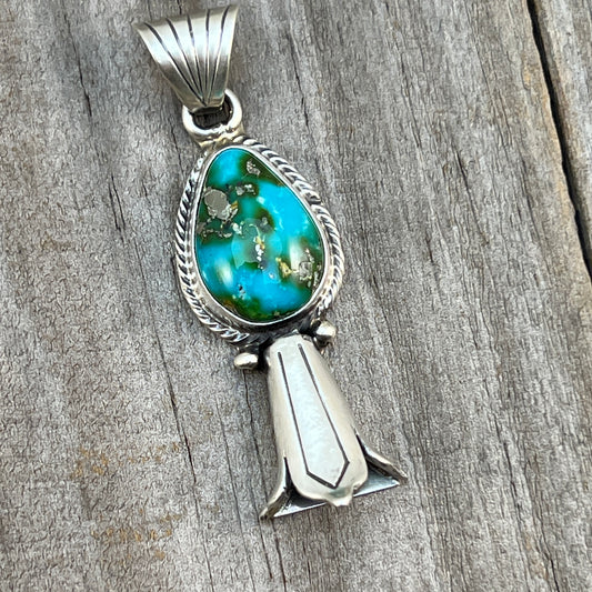Sonoran Gold Turquoise Squash Blossom Pendant Adrienne Gordon Sterling Silver 503