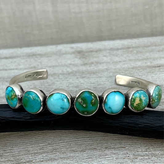 6.5" Sonoran Gold turquoise Cuff Bracelet, Sterling Silver Navajo Tom Lewis boho