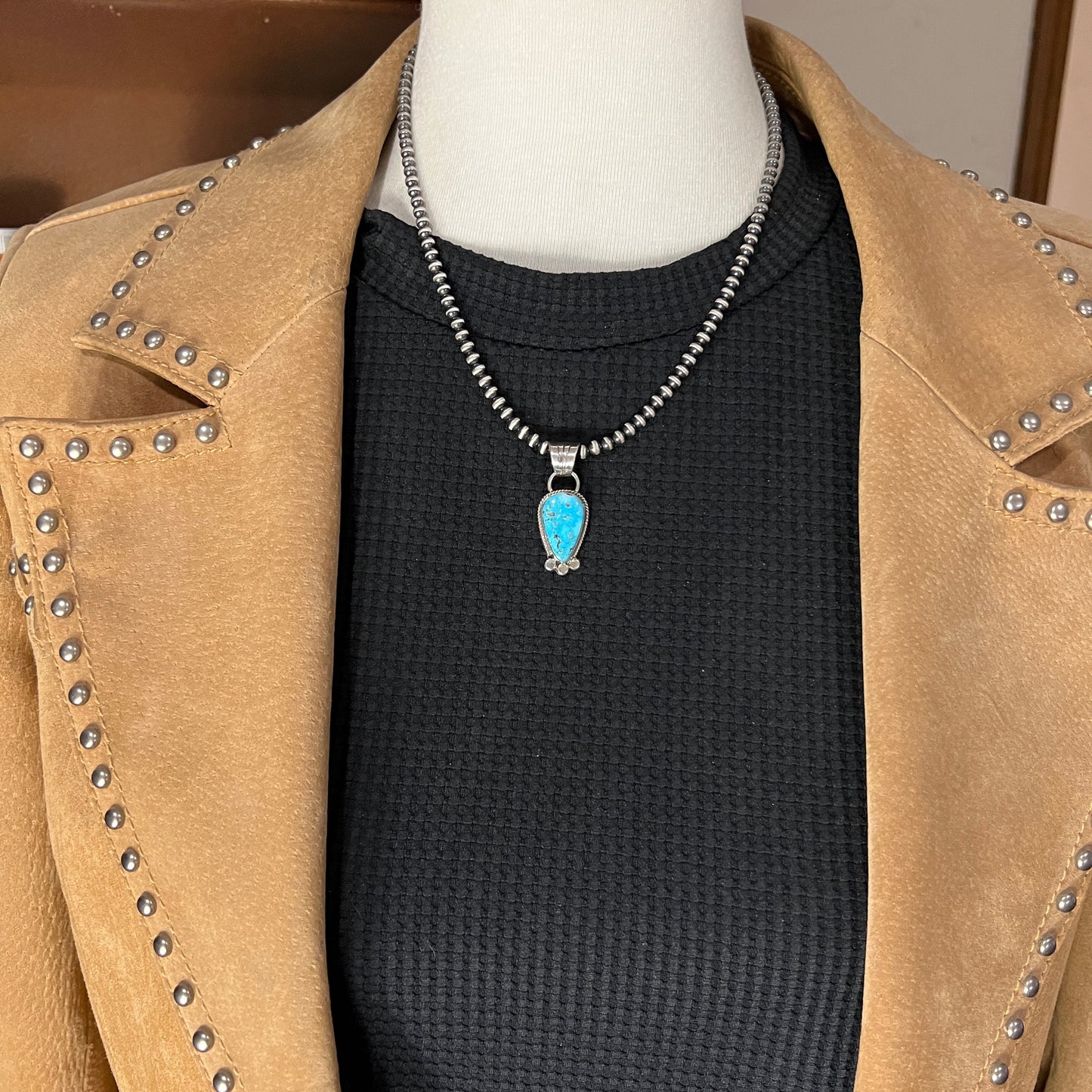 Blue Kingman Turquoise pendant Navajo handmade Sharon McCarthy Sterling Silver 16