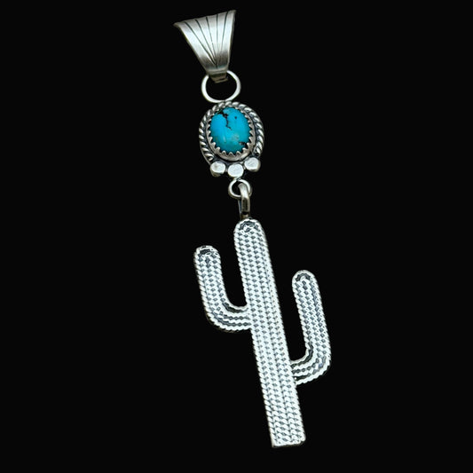 Blue Campitos Turquoise Cactus Pendant Sharon McCarthy Navajo Sterling Silver PD4