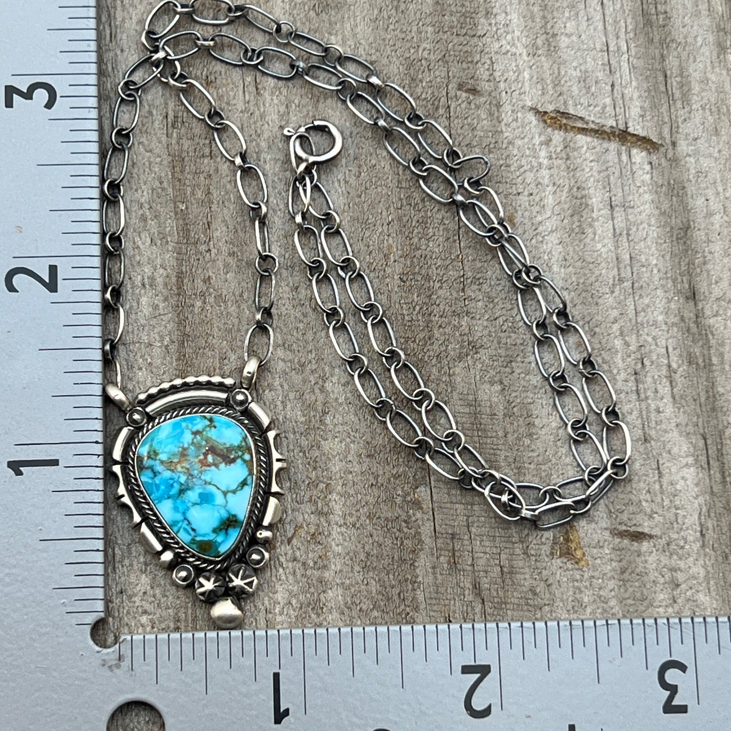 18" Kingman Spiderweb Turquoise Necklace Sterling silver Navajo Daniel Benally 588