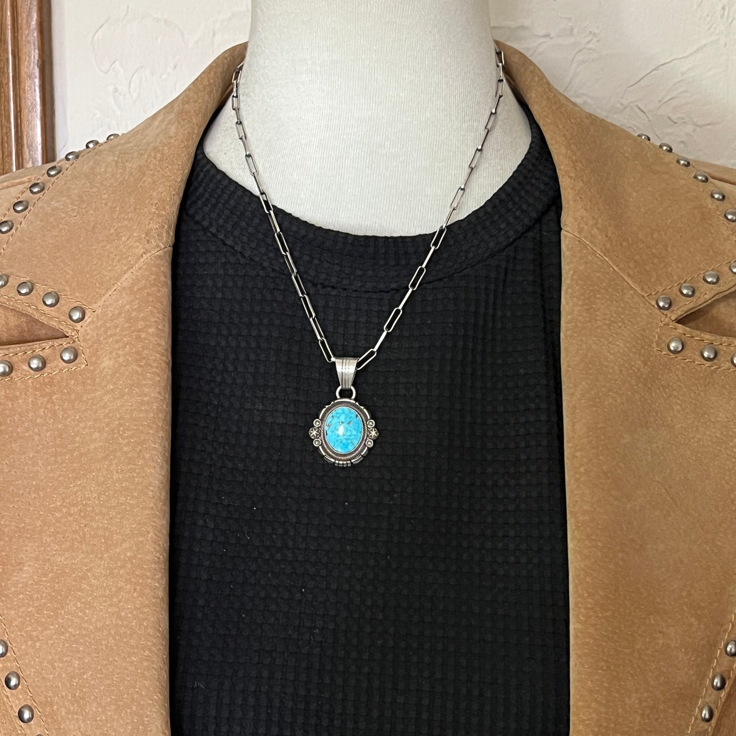 Kingman Turquoise pendant sterling silver Marita Benally Navajo 738