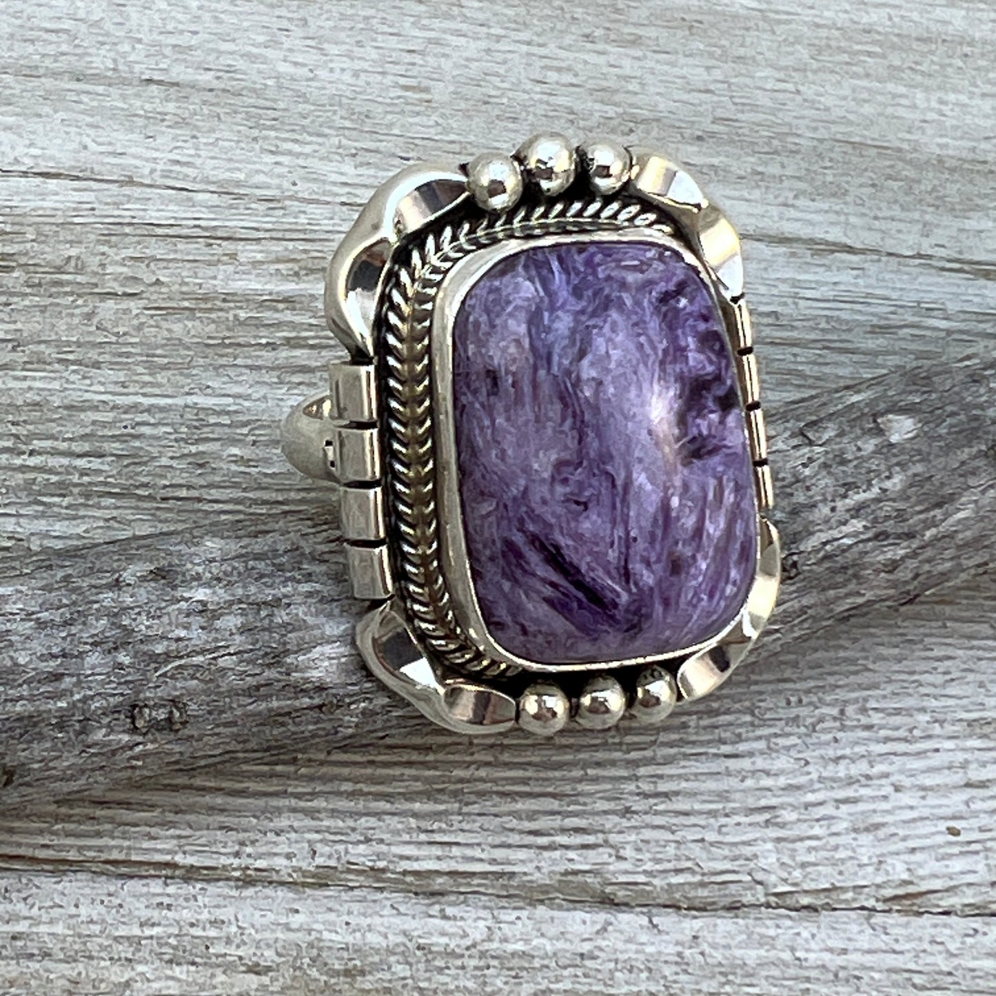 Size 8 Charoite sterling silver handmade ring #11 Navajo Samuel Yellowhair