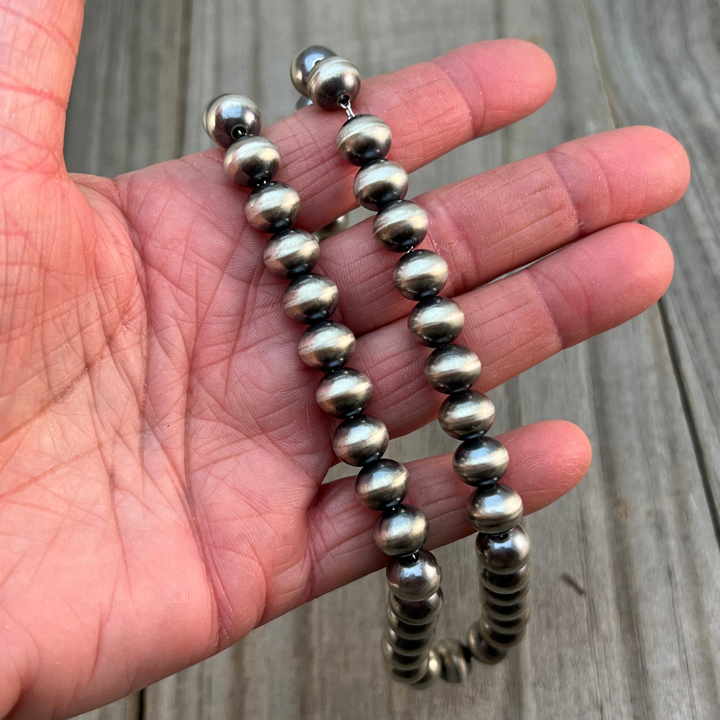 20" Sterling silver Navajo handmade 9mm bead Pearl necklace Bryannen Halwood 694