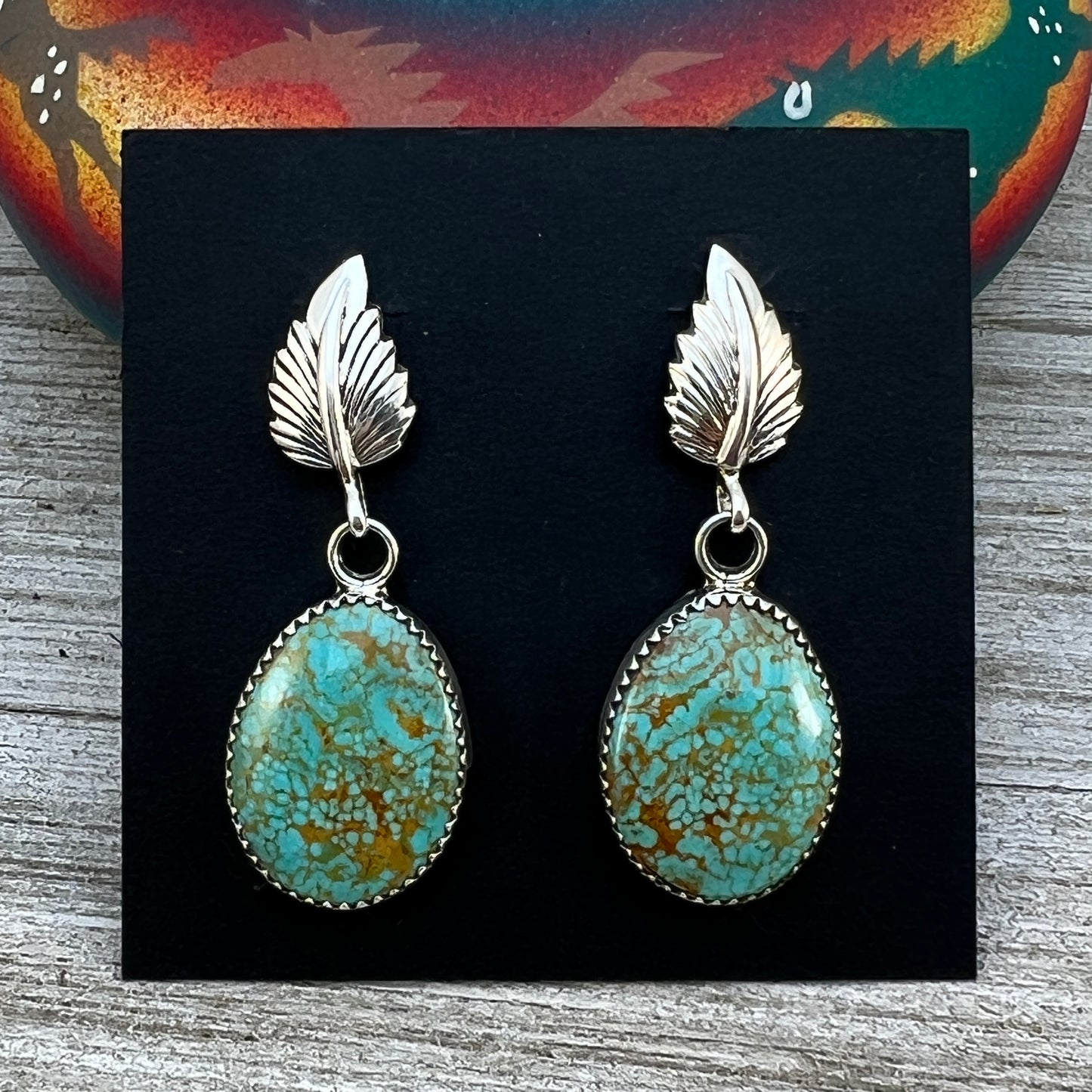 Turquoise Dangle Drop earrings #3, Navajo Hiram Largo