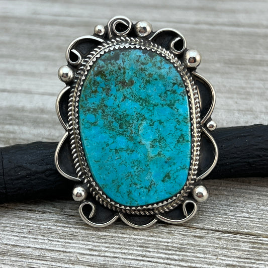 Size 9 Large Blue Kingman Turquoise Stone Statement ring Navajo Leslie Nez