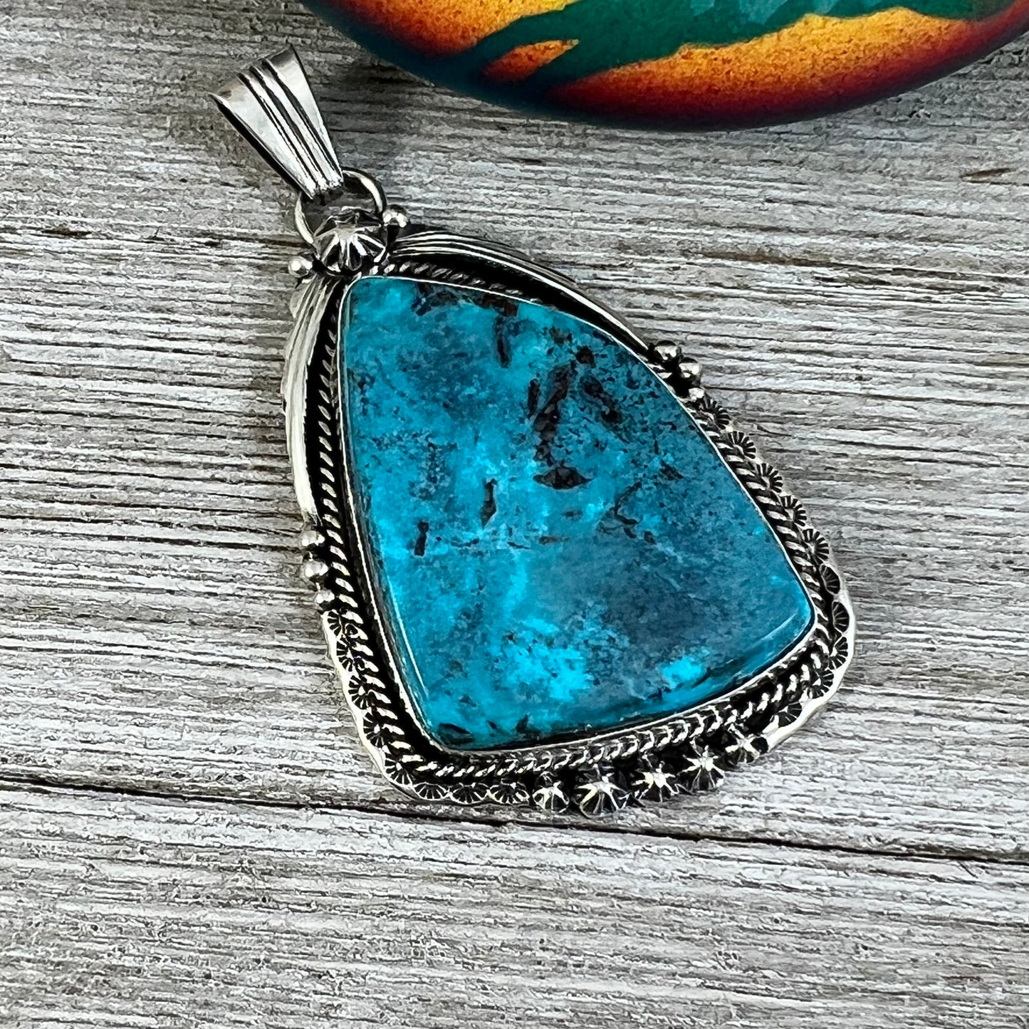 XL extra large, Blue Kingman turquoise pendant #1, Navajo handmade Rita Long, sterling silver, signed