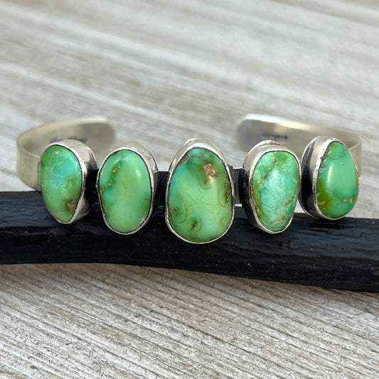 6 1/4" Sonoran Gold Turquoise Cuff Bracelet Sterling silver Navajo Tom Lewis boho