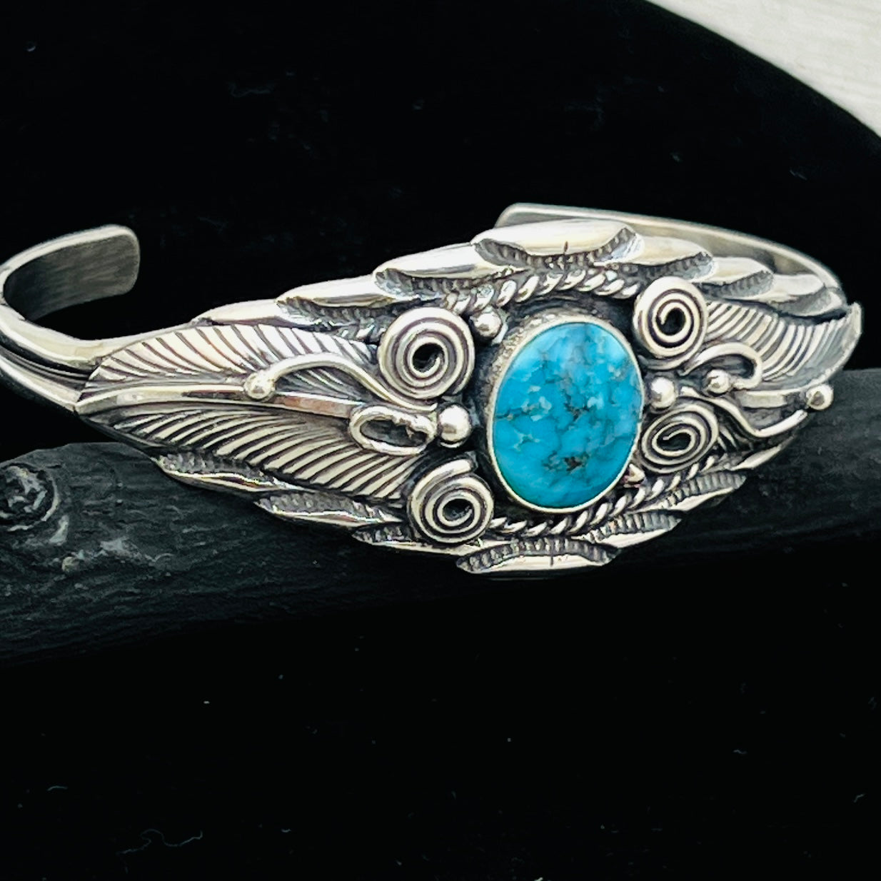 6 1/8" Stamped Navajo sterling silver Turquoise cuff bracelet Darrell Morgan BR75
