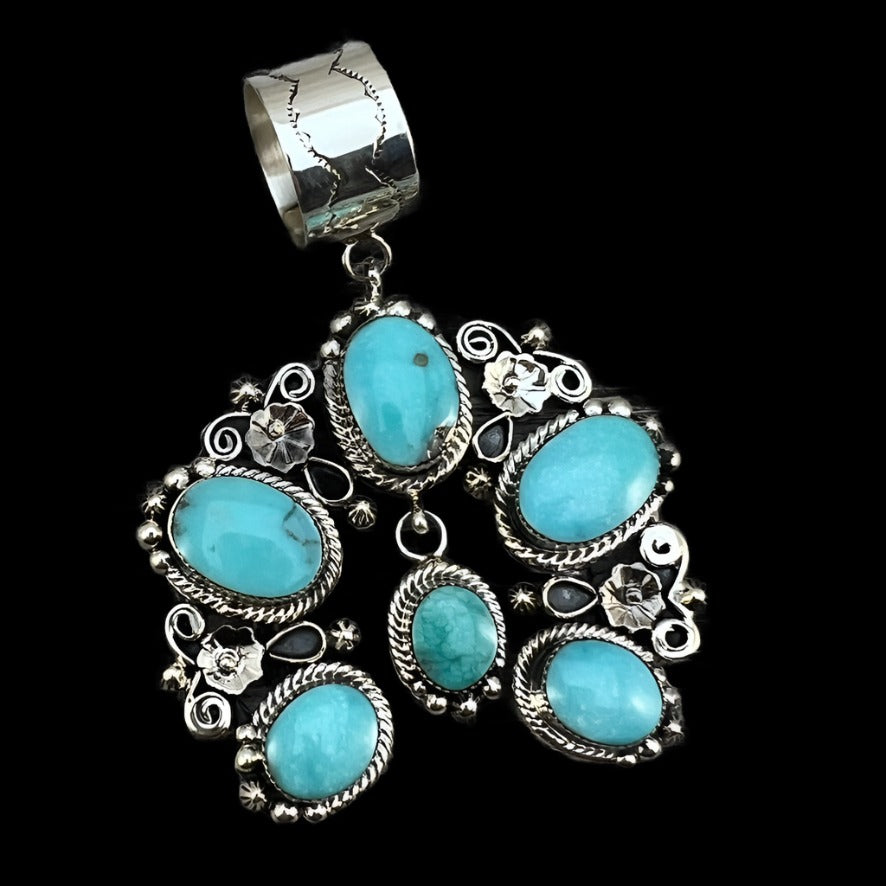 Sterling Campitos Turquoise Naja Pendant #1, Navajo handmade Loretta Delgarito