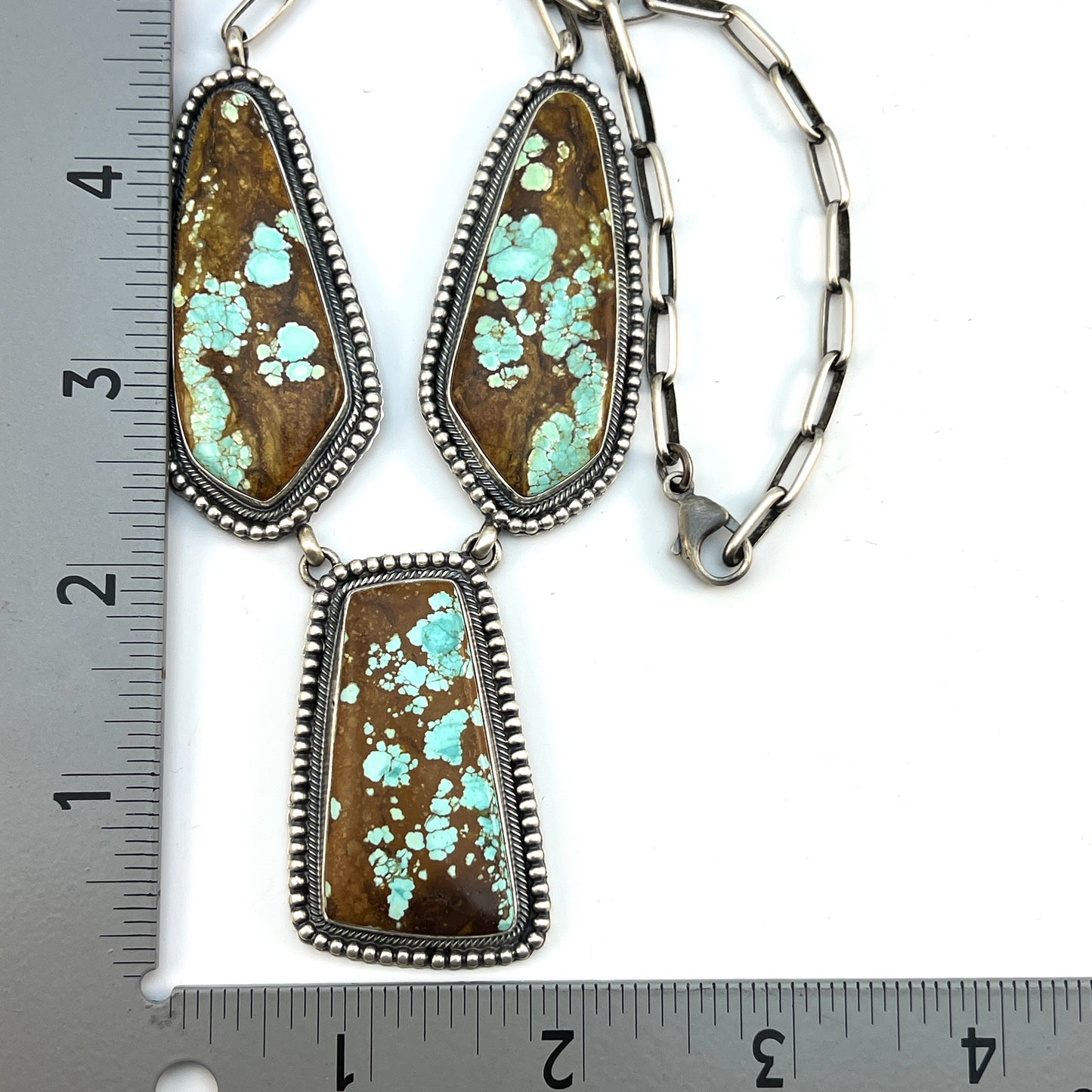 #8 Turquoise Station Necklace Earrings Set Sterling Silver Navajo Darrin Livingston 642