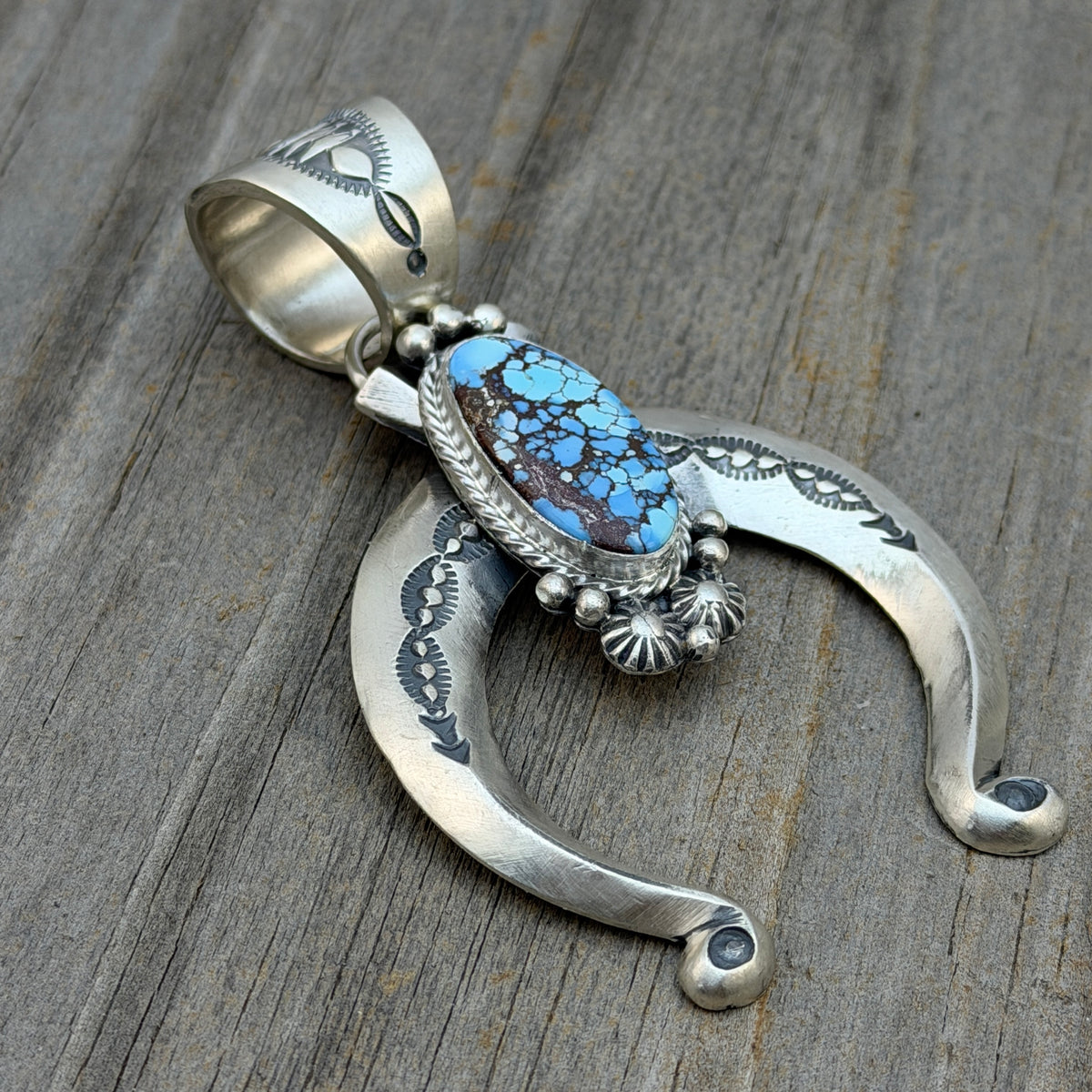 Golden Hills Turquoise Naja Pendant Sterling silver Samuel Yellowhair Navajo Handmade PD9