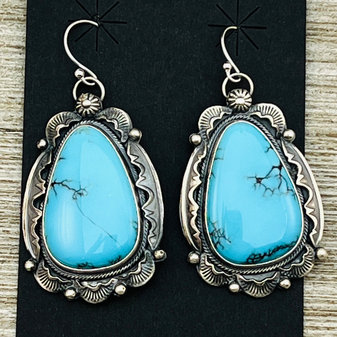 Blue Egyptian turquoise Earrings Jackson Hoskie signed Sterling silver ER5