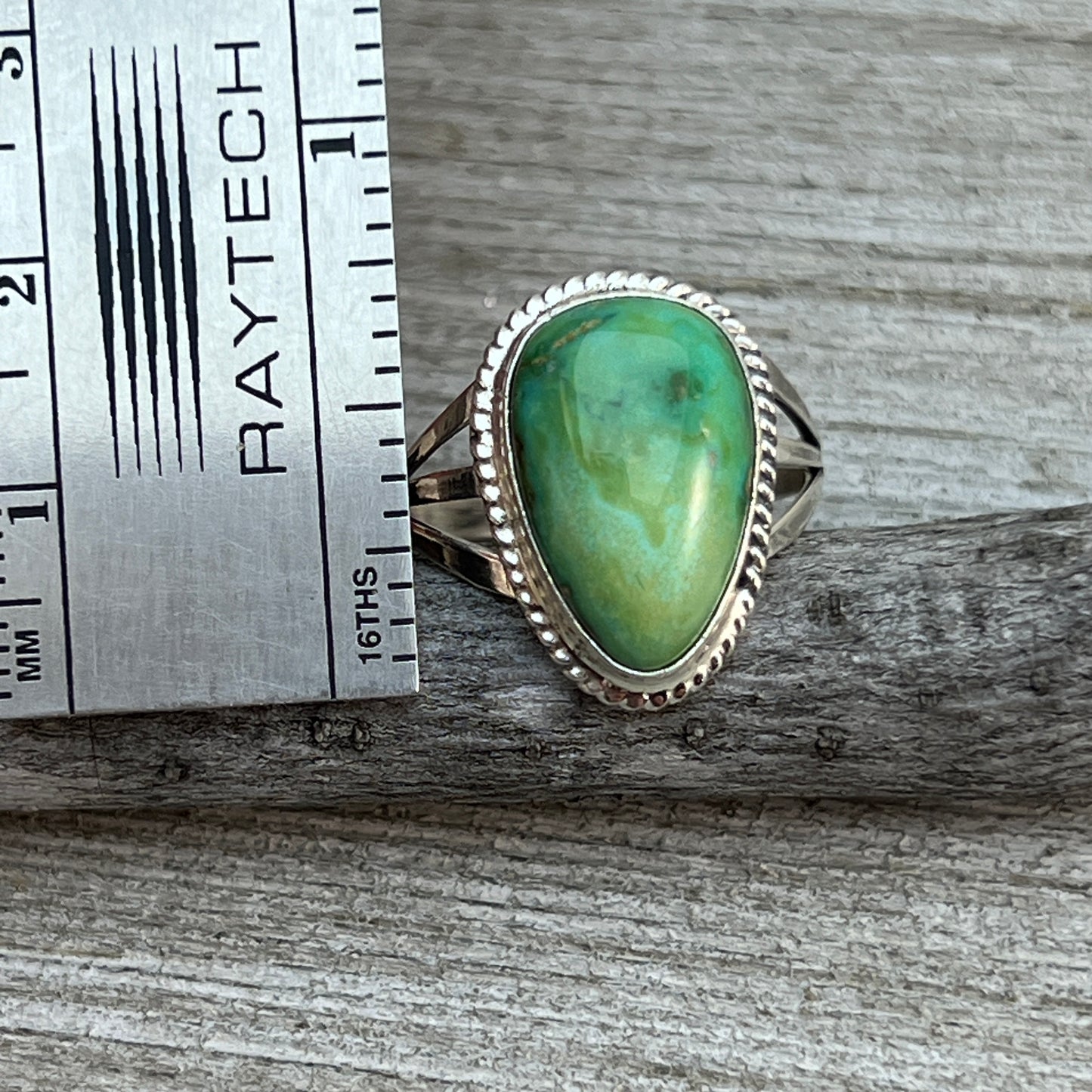 Size 9 3/4 Green Sonoran Turquoise Ring #7, Sterling Silver Judy Largo