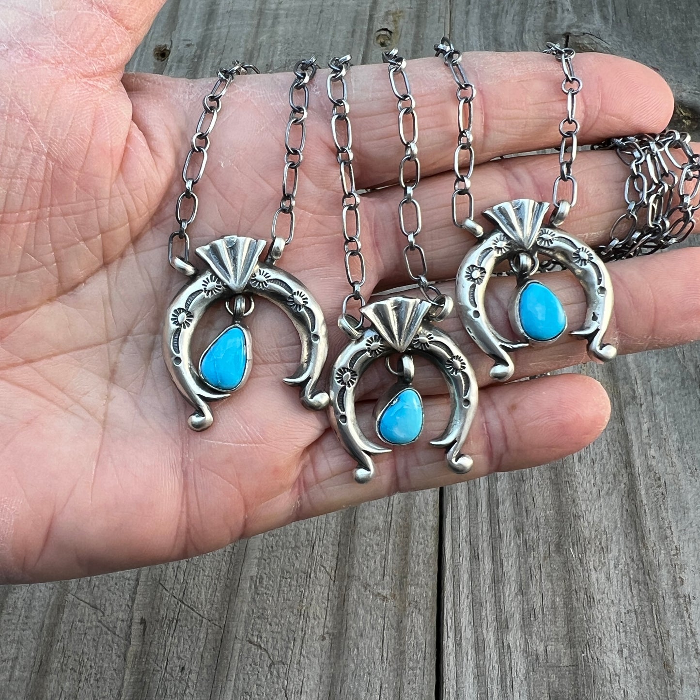 18 1/2" Blue Kingman Turquoise Naja Necklace Sterling silver Navajo Annette Chiquito 706