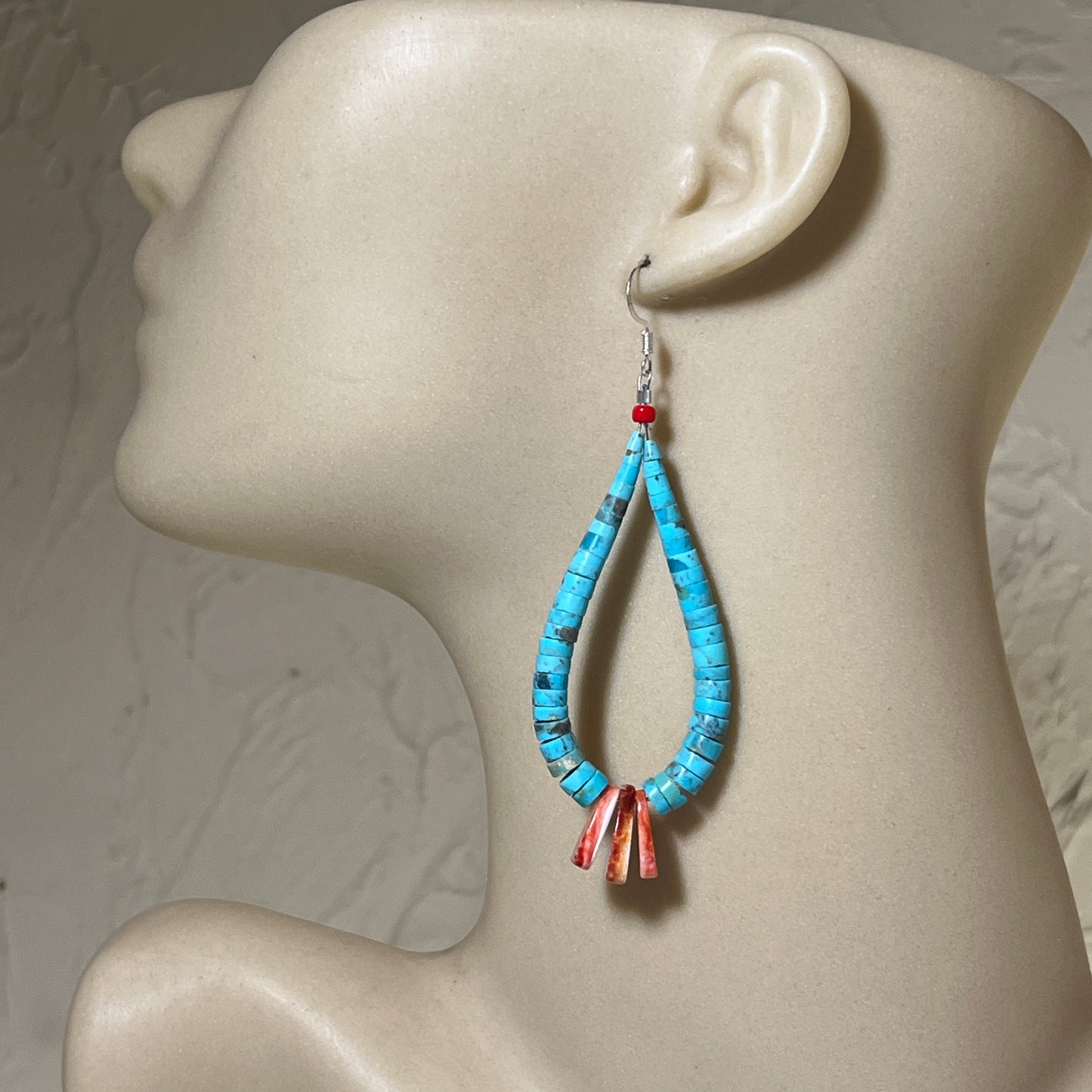 Blue Turquoise Heishi Jacla Earrings Santo Domingo Kewa Pueblo Lupe Lovato 656