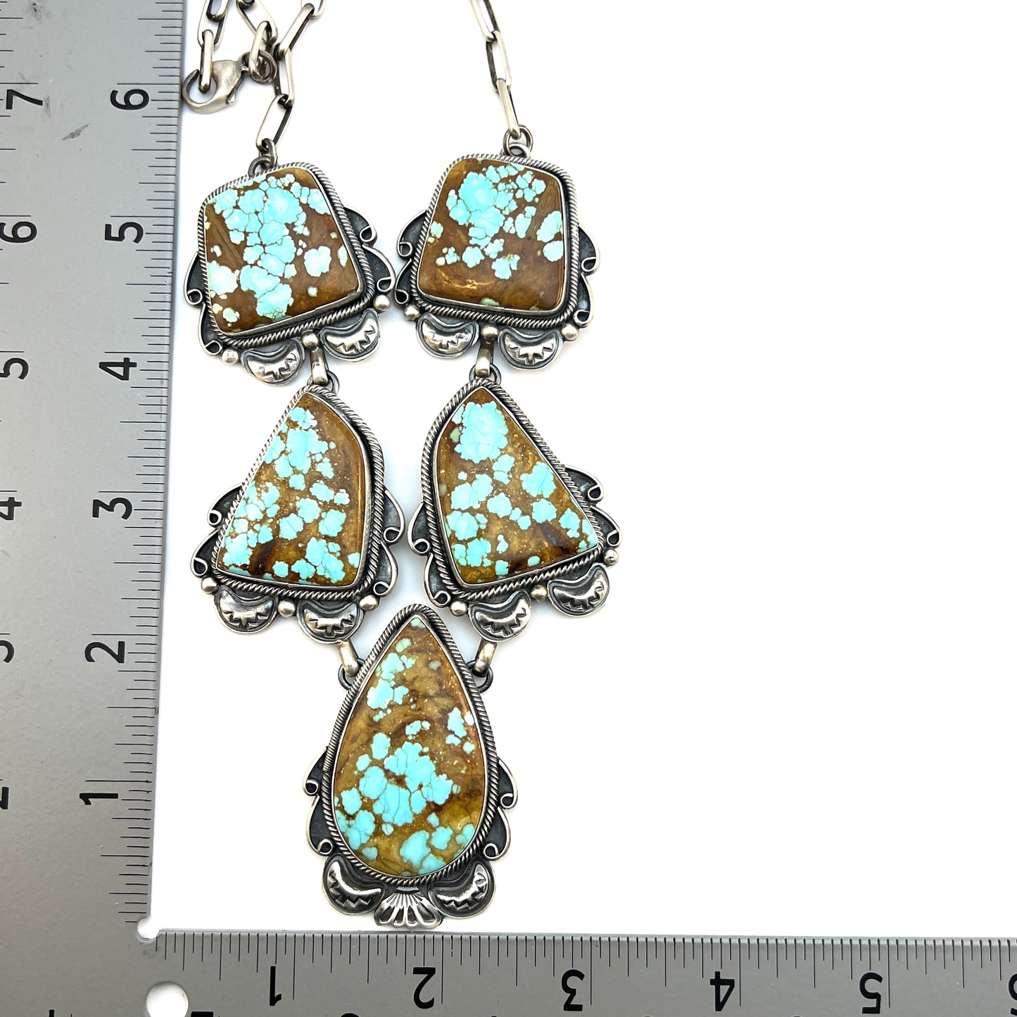 #8 Turquoise Station Necklace Earrings Set Sterling Silver Navajo Paul Livingston 641