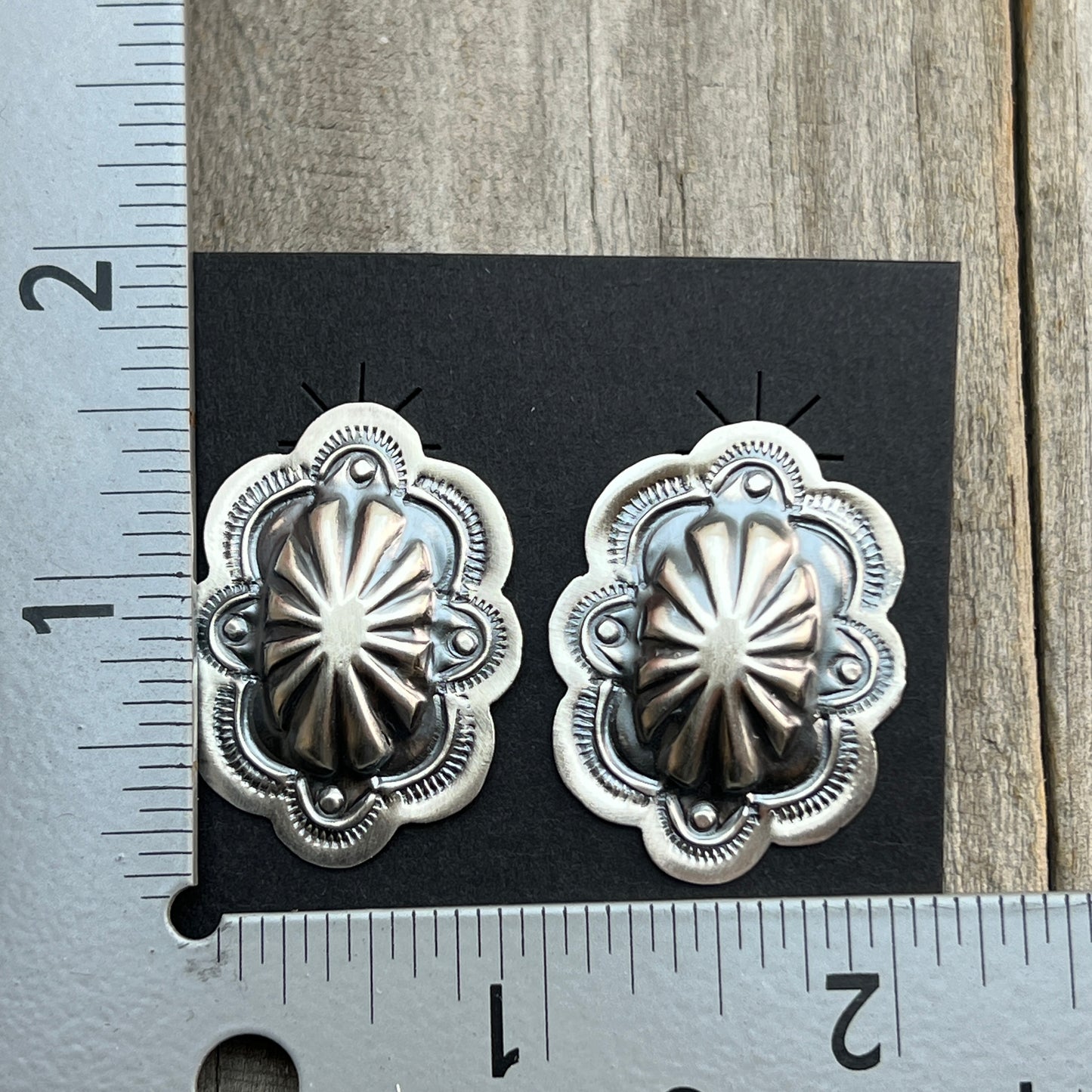 Hand Stamped concho earrings sterling silver Lavina Benally Navajo 713