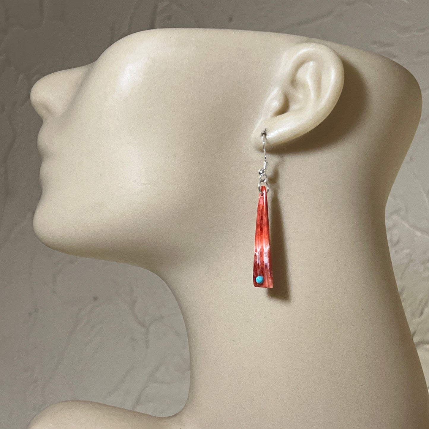 Red Spiney Oyster Shell Earrings Turquoise Zuni handmade Jesus Espino 681