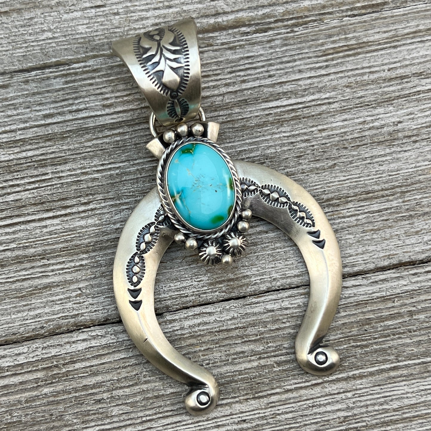 Sonoran Gold Turquoise Naja Pendant Samuel Yellowhair Sterling Silver 607