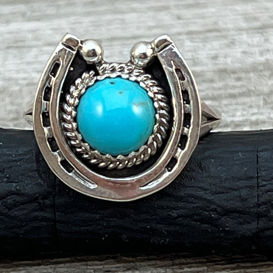 Size 9 Campitos Turquoise sterling silver horseshoe ring western equestrian jewelry Rodeo
