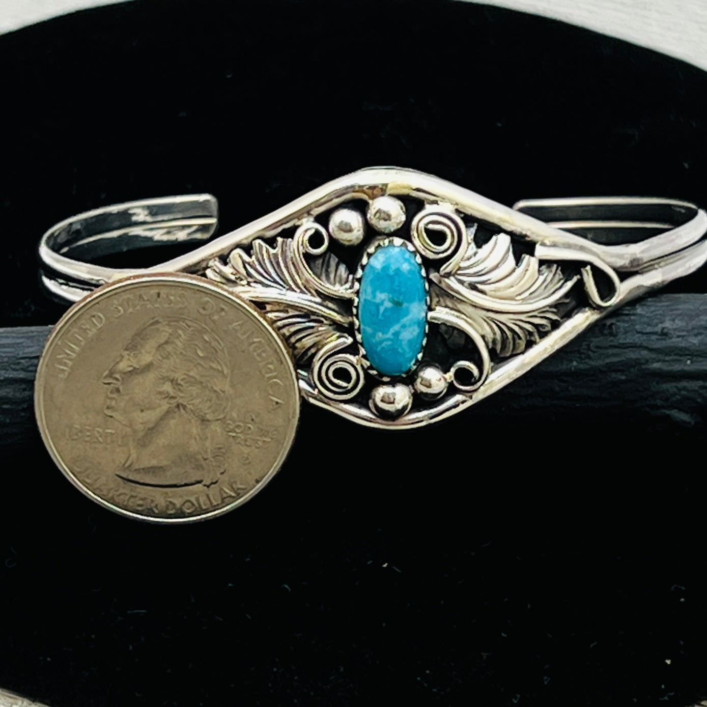 6 1/2" Stamped Navajo sterling silver Turquoise cuff bracelet Harry Yazzie BR67
