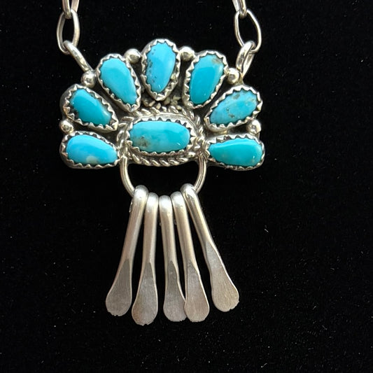 17 1/2" Turquoise Petit  Point Necklace Justina Wilson Sterling silver NK56