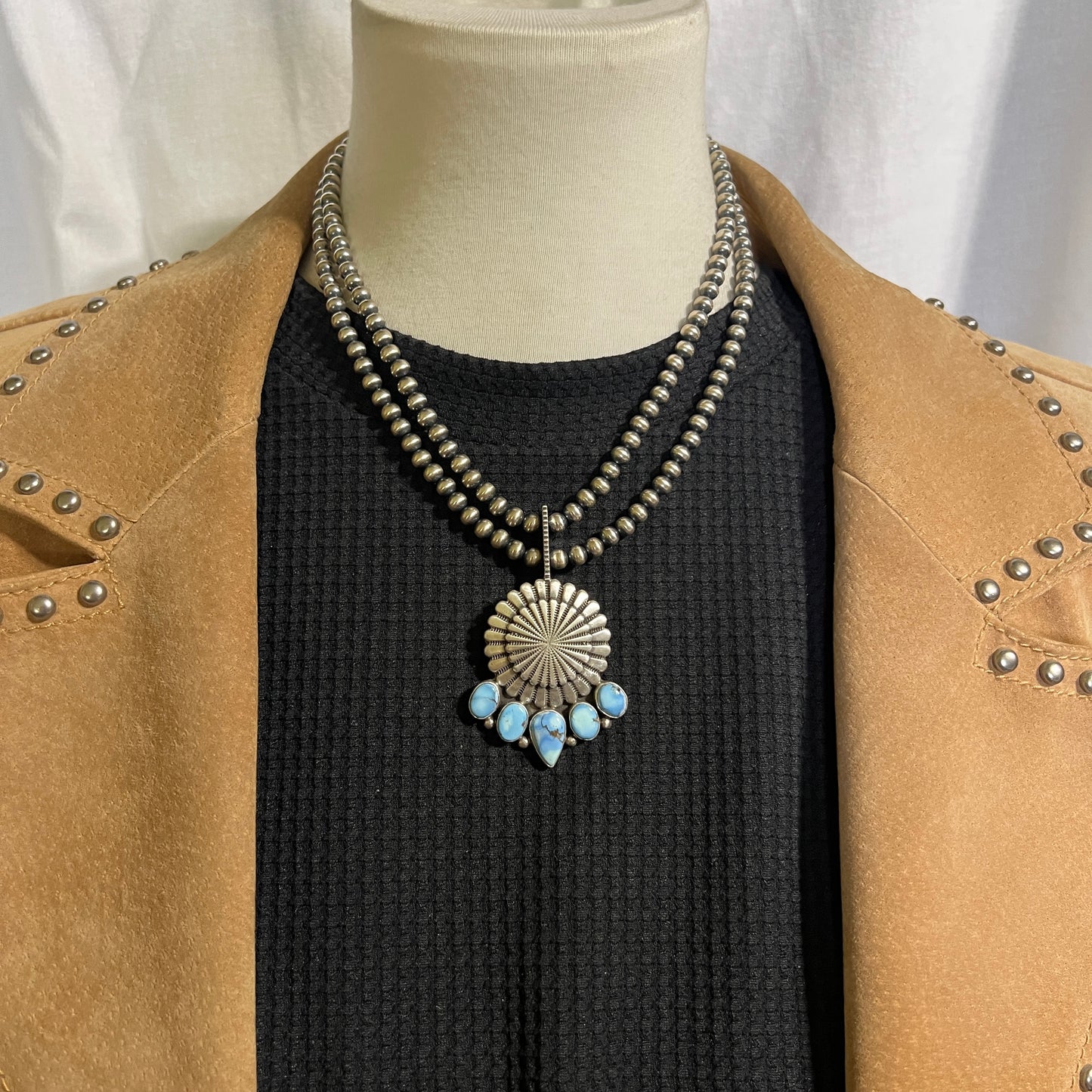 16" Golden Hills Turquoise  Necklace Tom Lewis Sterling Silver NK15