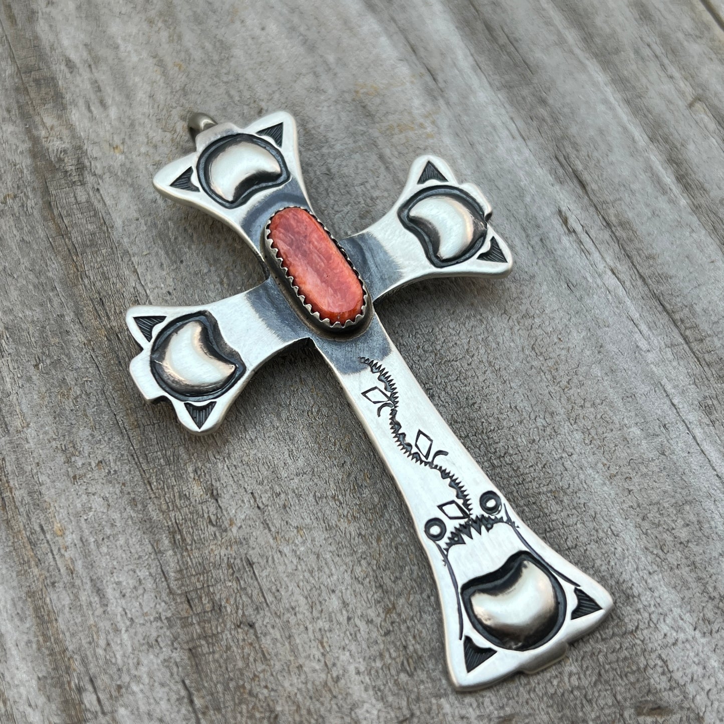 Turquoise Cross Pendant Sterling Silver Navajo handmade Martha Cayatineto 629