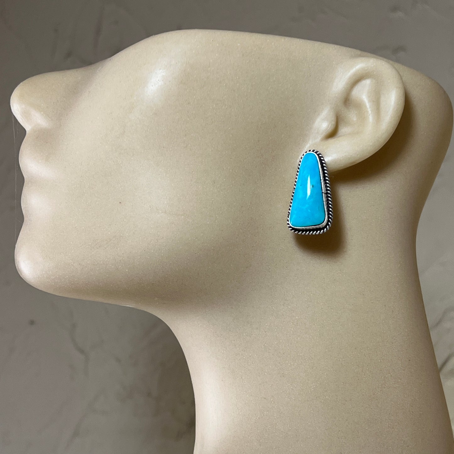 Blue Kingman Turquoise stud earrings sterling silver Trish Largo Navajo 724