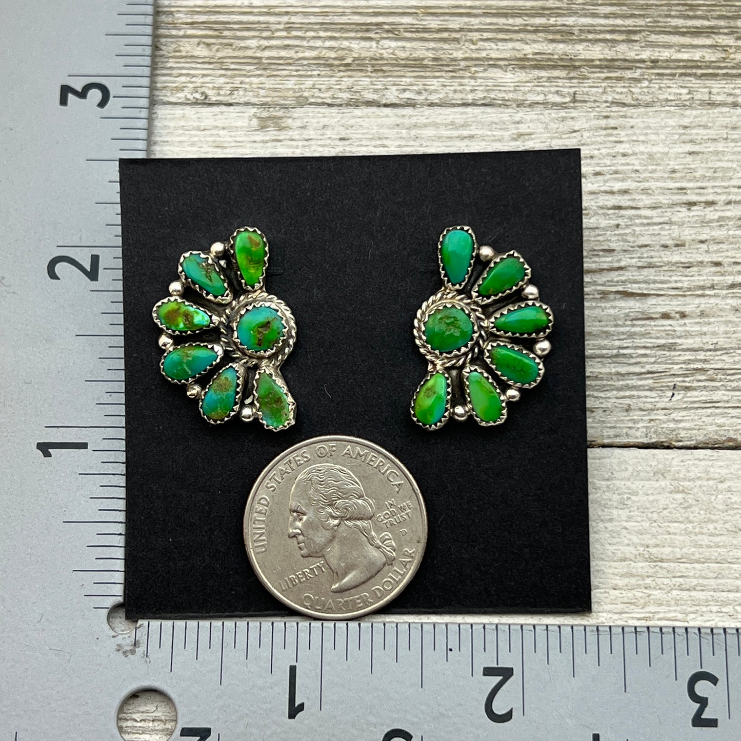 Bright Green Sonoran Gold turquoise Half Cluster earrings Justina Wilson Navajo 880