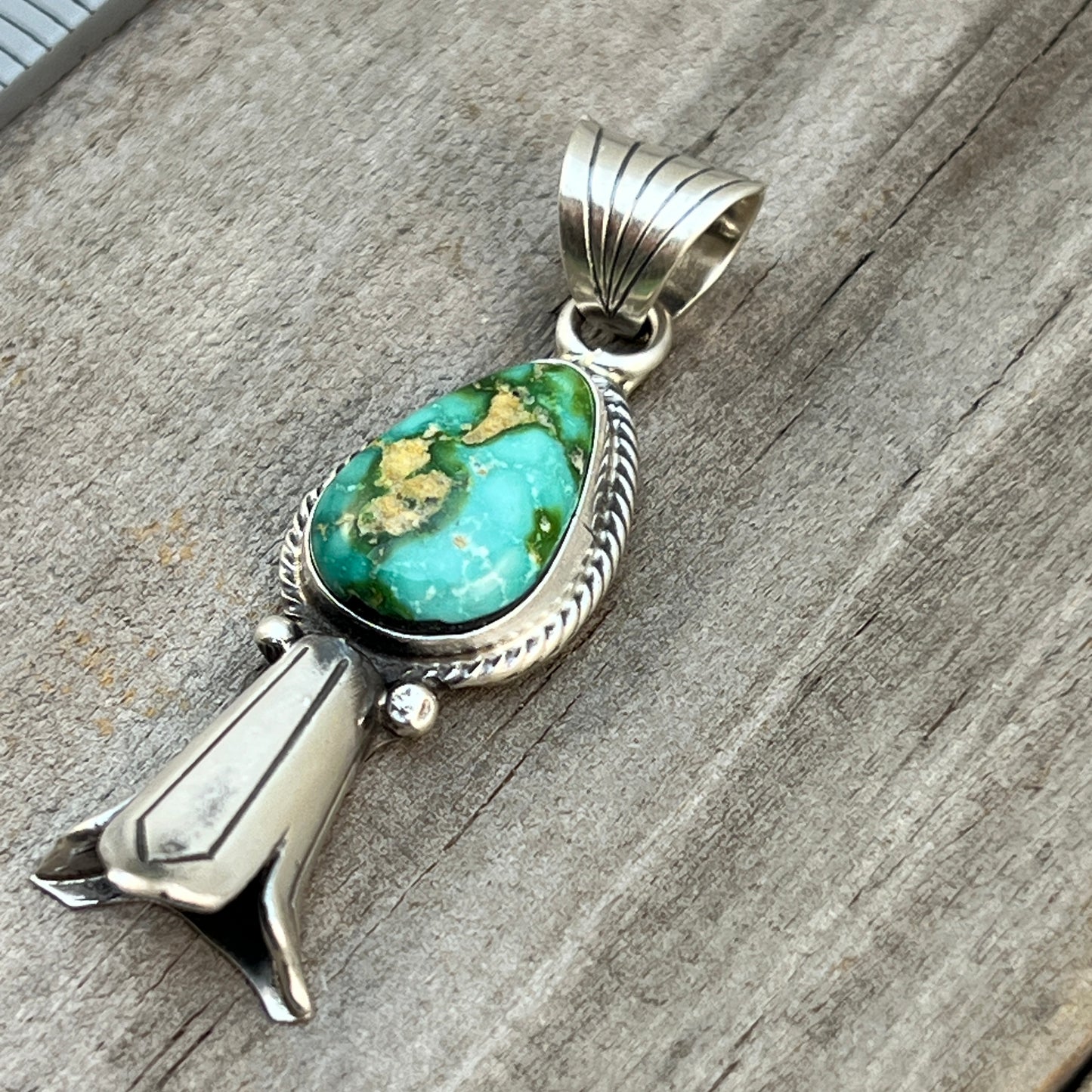 Sonoran Gold Turquoise Squash Blossom Pendant Adrienne Gordon Sterling Silver 601
