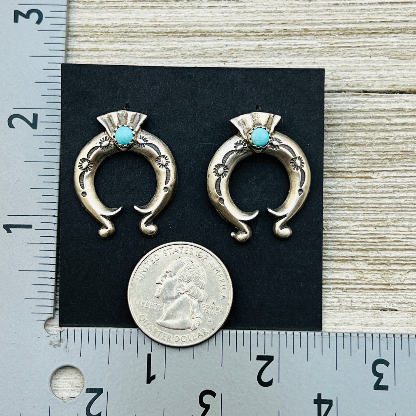 1" Turquoise Naja post earrings sterling silver Adrienne Gordon Navajo ER63