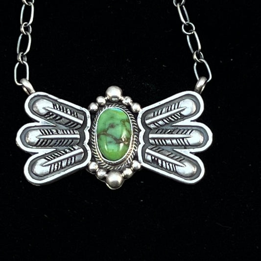 17 1/2"Sonoran Turquoise Necklace Feather sterling silver Navajo Verley Betone boho 6